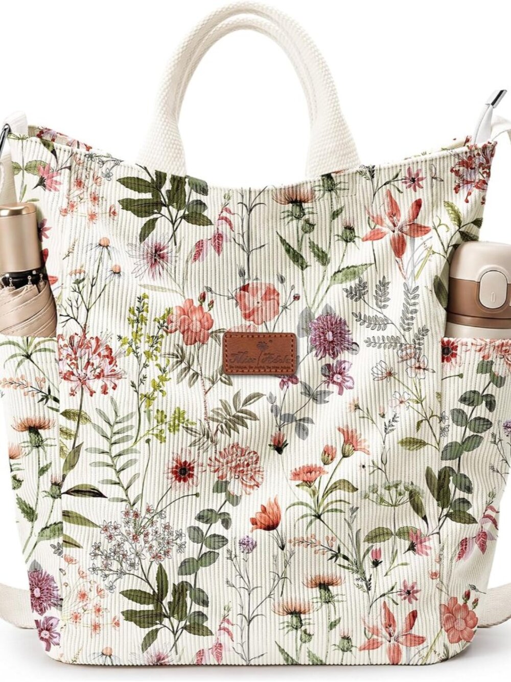 Large Vertical Corduroy Crossbody Tote Bag